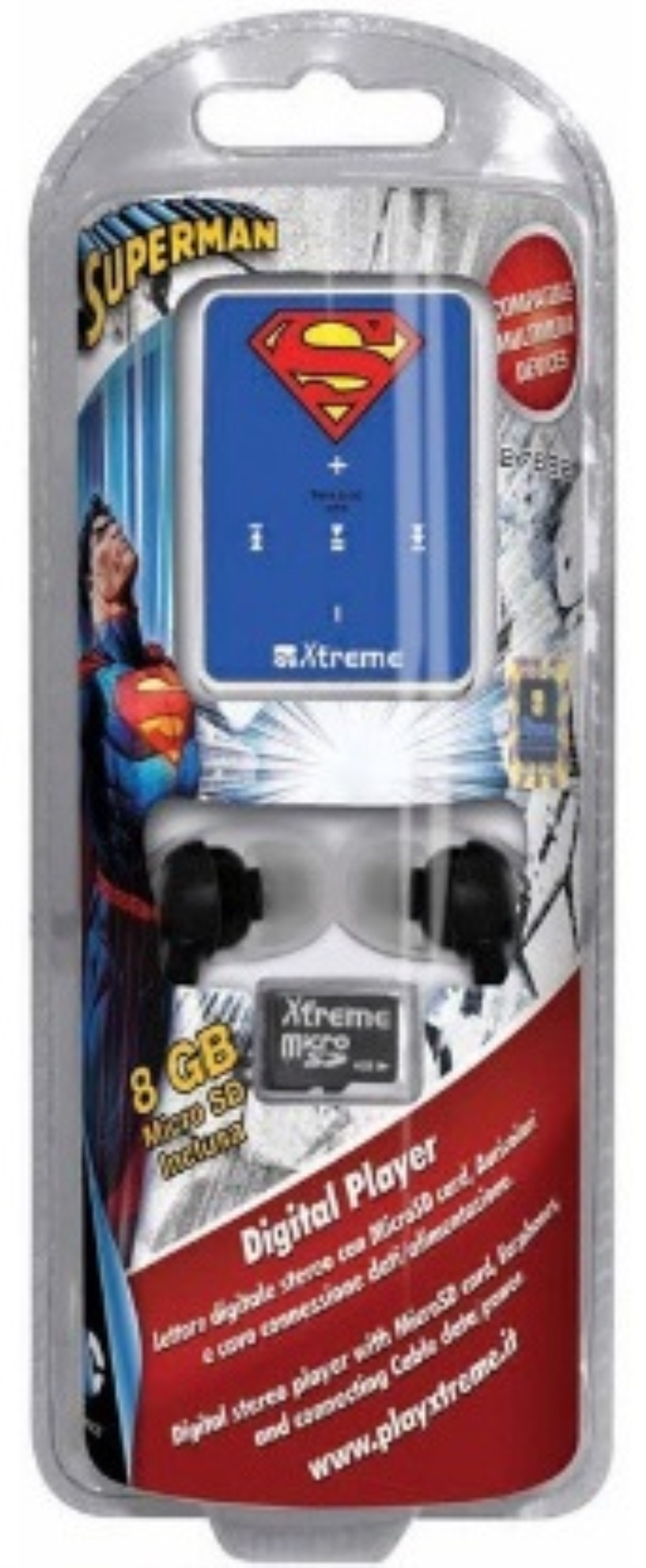 XTREME Lettore MP3 con microSD 8 GB e auricolari Xtreme fantasia Superman